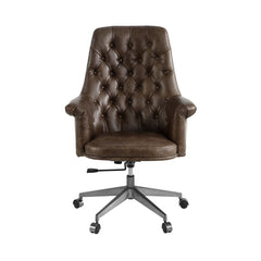 Dasan Dark Brown Top Grain Leather & Iron Swivel Office Chair