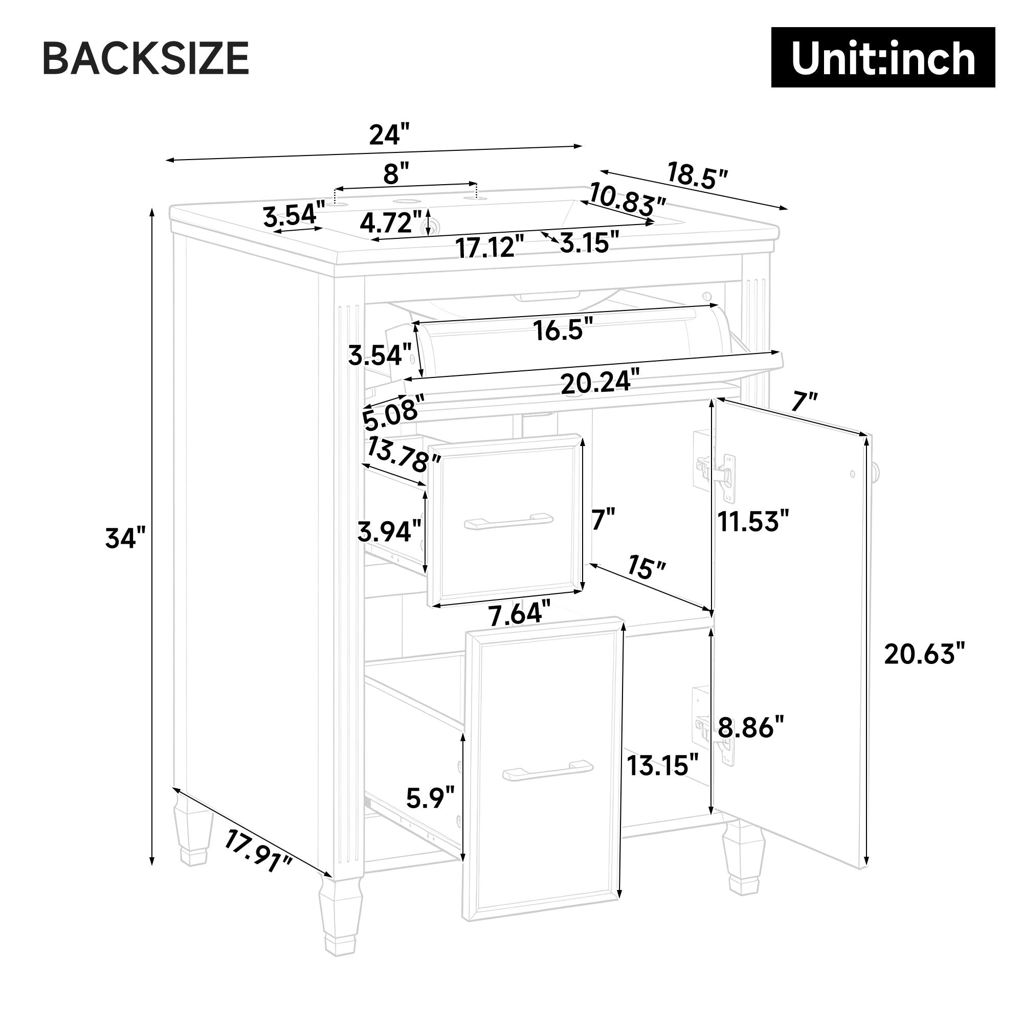Freestanding Bathroom Vanity With Sink, Soft Close Door, Tip Out Drawer
