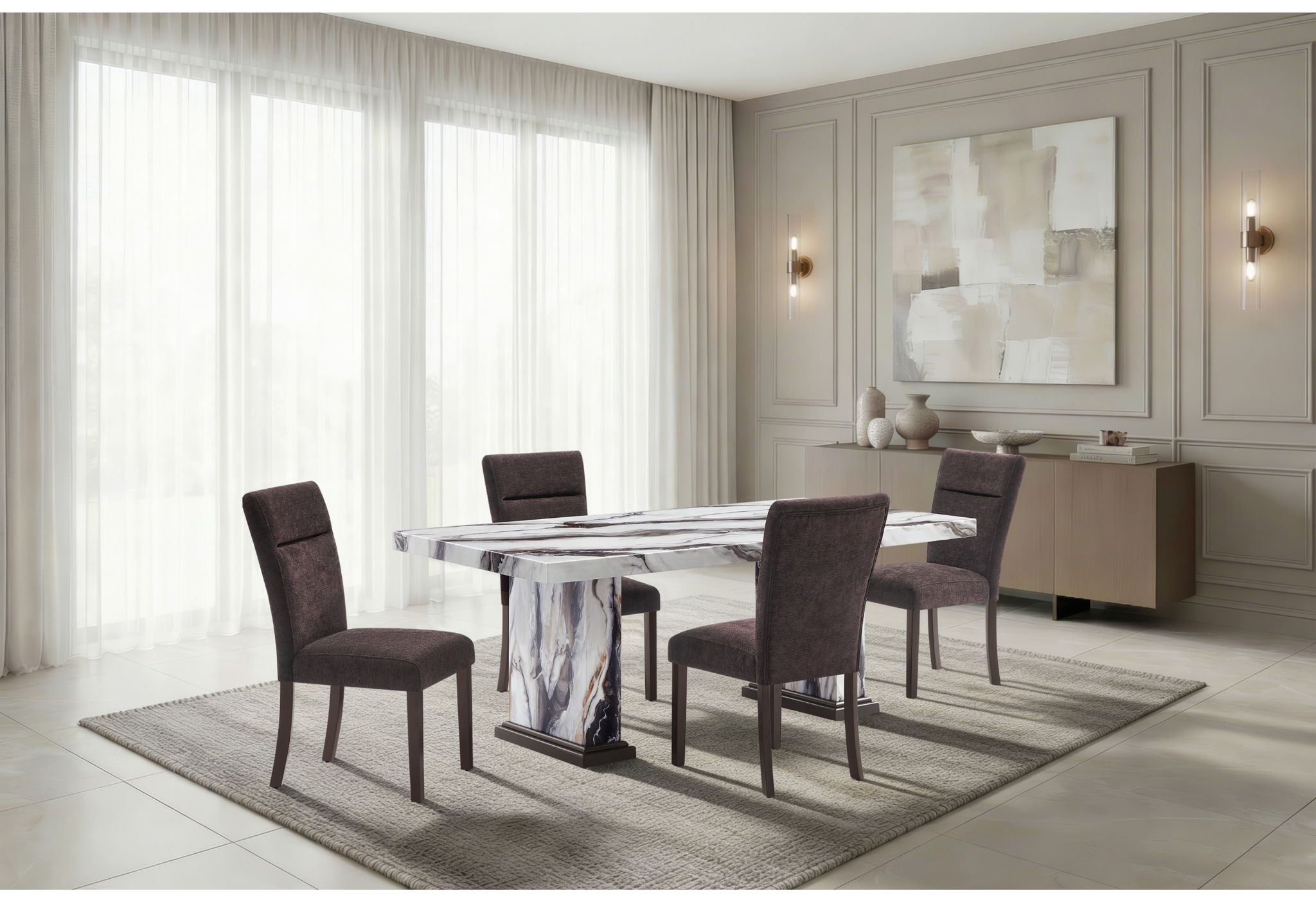 D8030 - 5 Piece Dining Room Set (Dining Table With 2 Storage Drawers And 1 Storage Door And 4 Dining Chairs) - Black / Brown