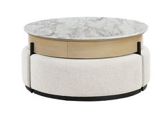 T42 - 4 Piece Living Room Set (Coffee Table With 3 Stools) - Cream / Natural