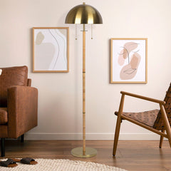 Allure - 2 Light Floor Lamp, Gold, Natural Tube, Double On / Off Pull Chain - Gold / Rattan