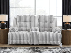 Rhines Falls - Alloy - Double Reclining Power Loveseat With Console