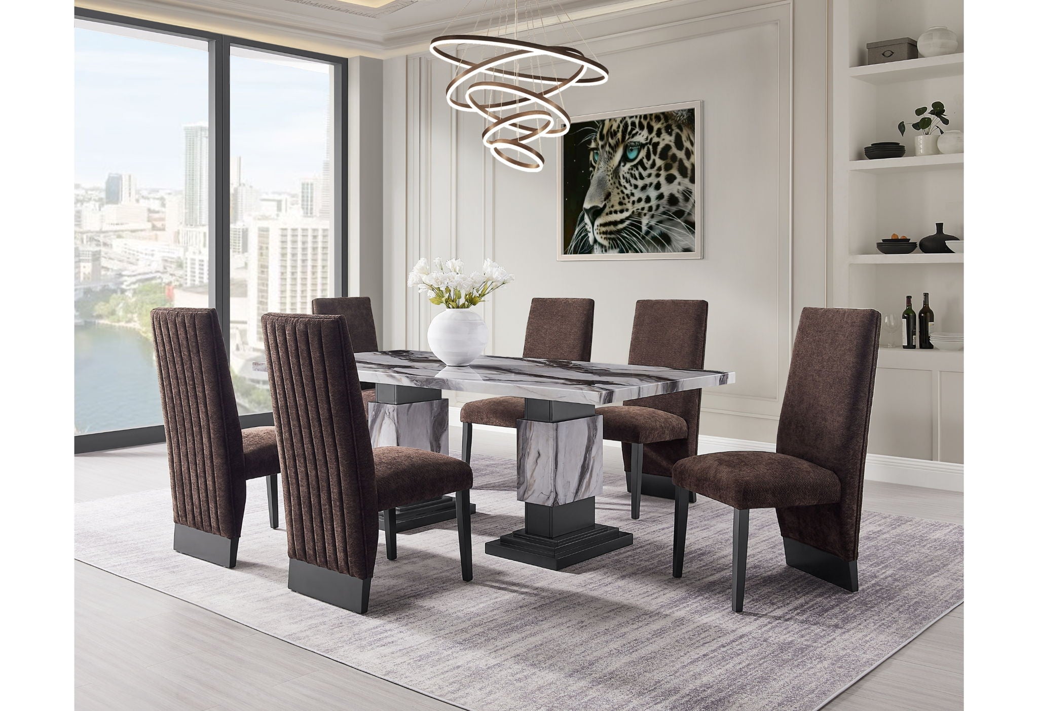 D12 - 9 Piece Dining Room Set (Dining Table And 8 Dining Chair) - Black / White