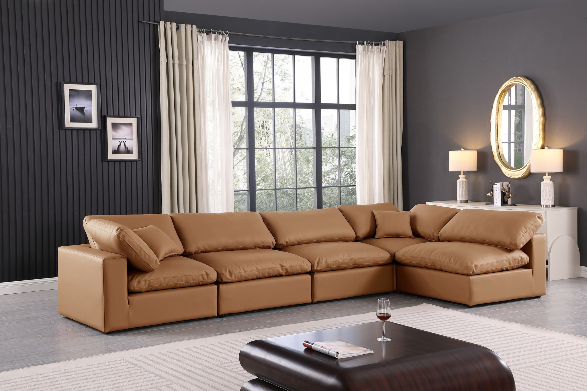 Comfy - 5 Piece Faux Leather Modular Sectional