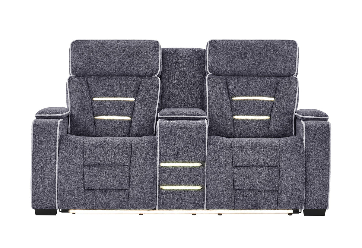U1895 - P2 Console Reclining Loveseat With IS And LED - Dark Gray