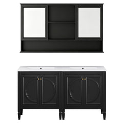 Double Sink Bathroom Vanity Set With Wall Mount Mirror Cabinet