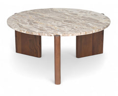 Varenna - Marble Top And Acacia Wood Base Coffee Table - Beige