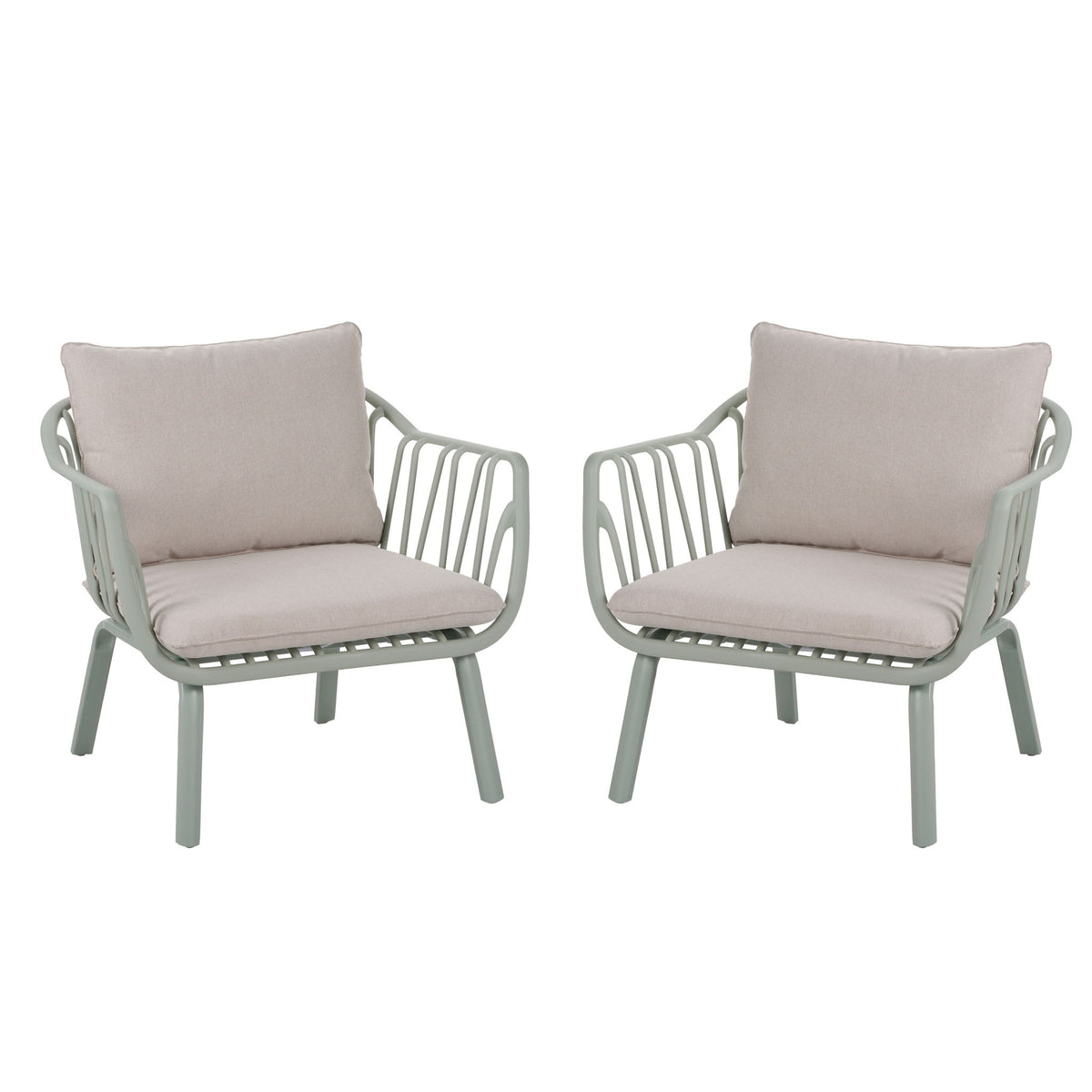 Huron - Outdoor Patio Club Chair (Set of 2) - Beige / Light Green