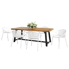 7 Piece Outdoor Modern Dining Set With Stackable Chairs