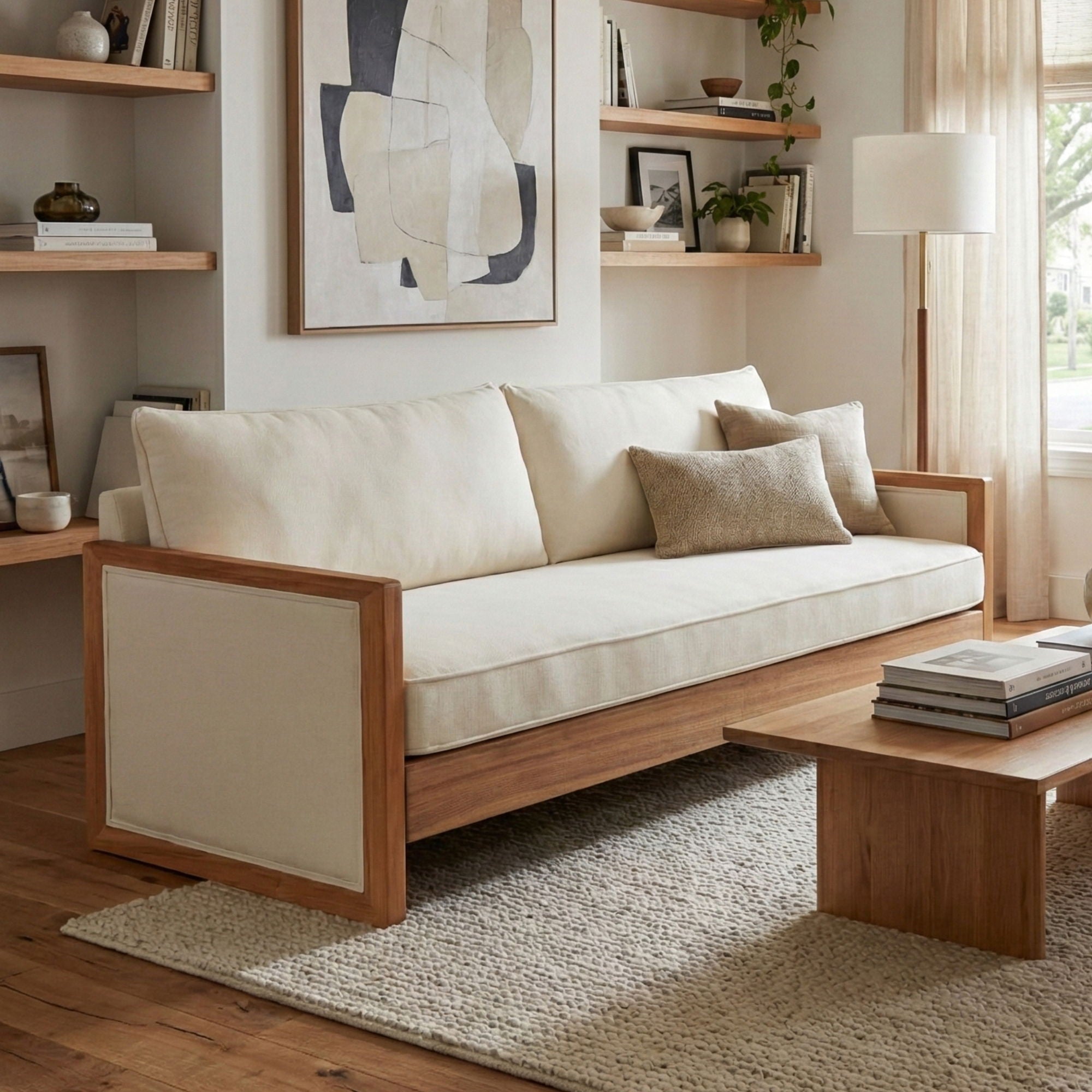 Modern 3 Seater Sofa With Armrests, Living Room Couch