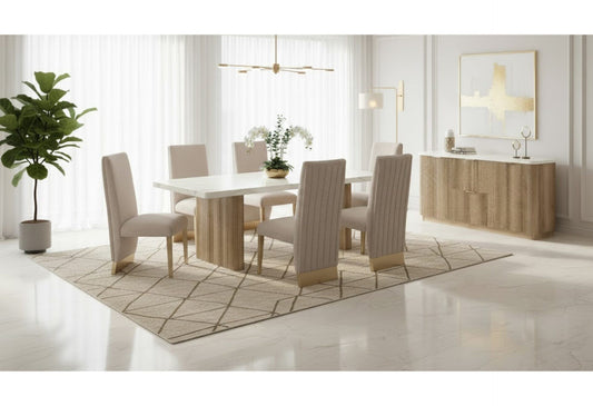 D2504 - 7 Piece Dining Room Set (Dining Table And 6 Dining Chairs) - Light Gray / White