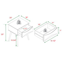 Mid-Century Modern 1 Drawer Solid Wood Nightstand - Walnut