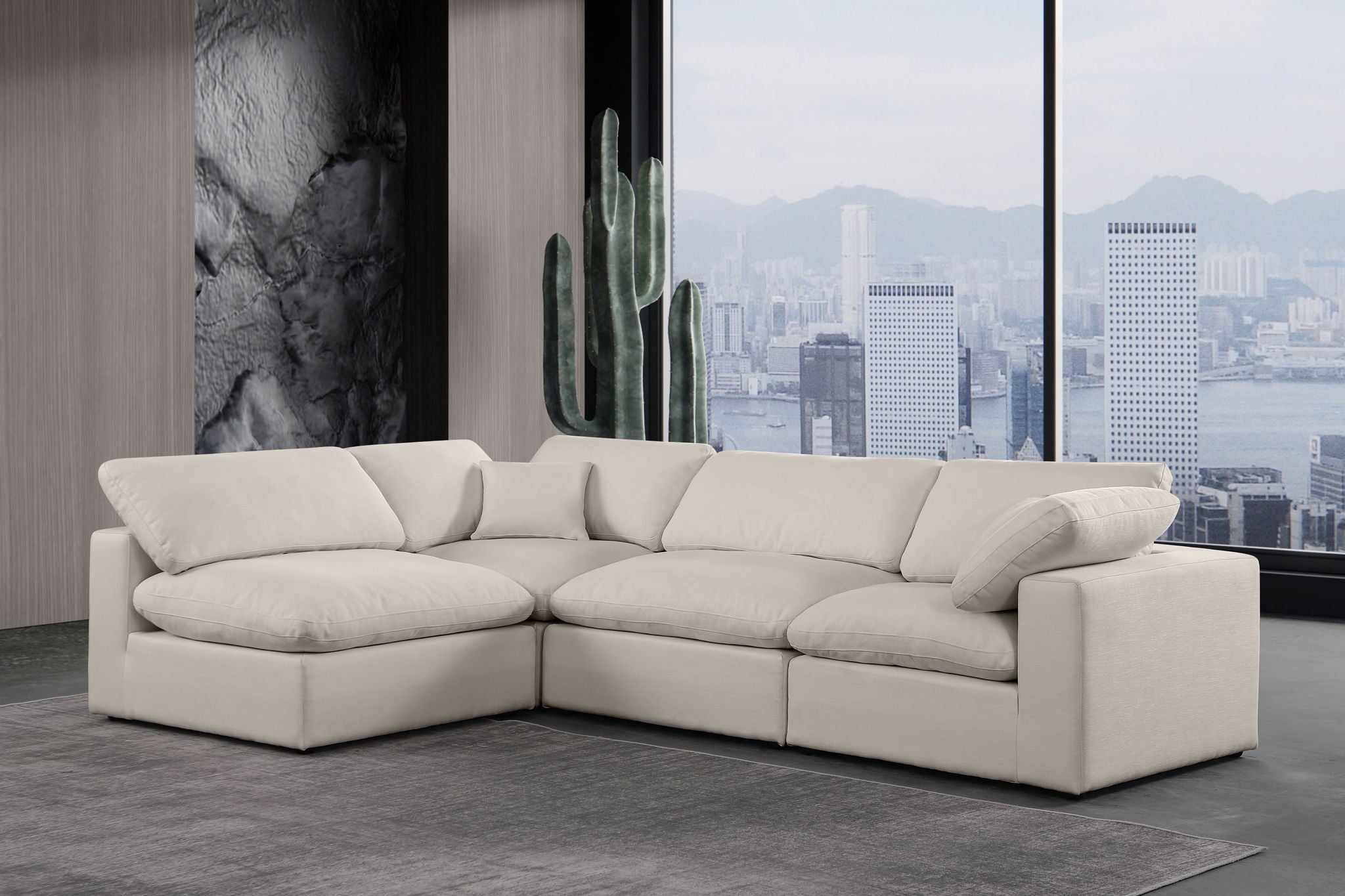 Comfy - 4 Piece Linen Fabric Modular Armless Sectional