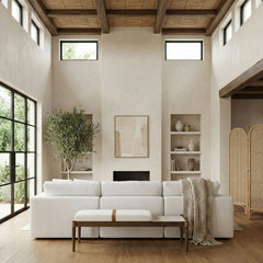 Nara - Linen Textured Fabric Upholstered Bench - Painted Brown Walnut