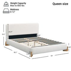 Queen Size Upholstered Bed With 12 Slats Support - White
