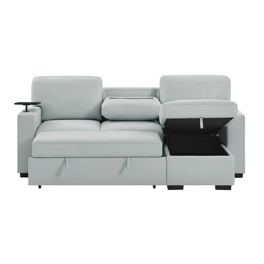 U0212 - Reversible Sofa Bed Loveseat With Pop-Up Sleeper With Drop Down Table - Silver