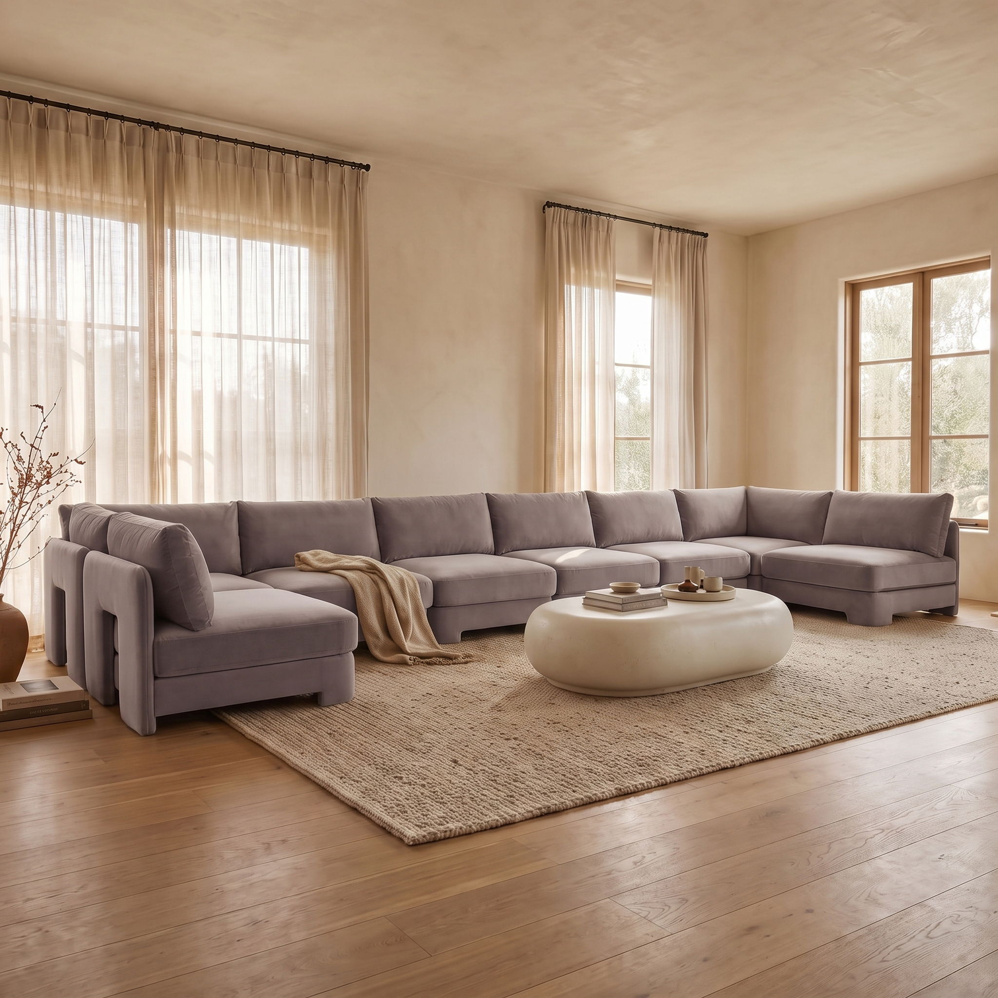 Hammond - Velvet Performance Fabric Upholstered 8 Piece U-Shaped Armless Sectional - Beige