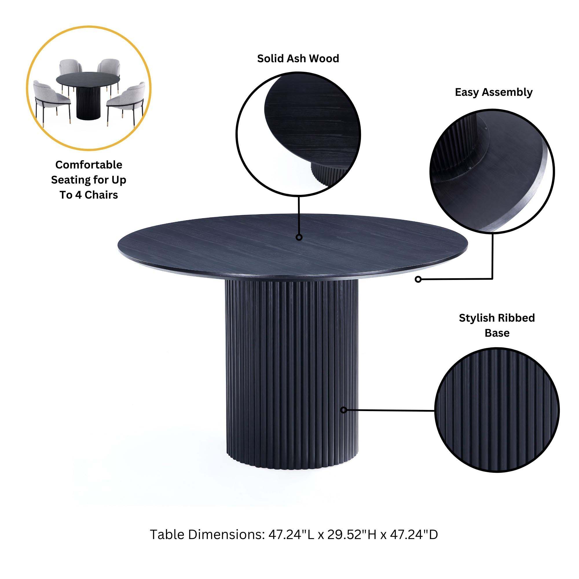 Hathaway - Round Dining Table With Ribbed Base