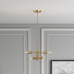 Trellis - 4 Lights Modern Gold Chandelier Vintage Pendant Fixture For Living Room - Clear / Gold