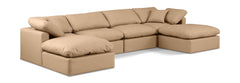 Indulge - Faux Leather 6 Piece Modular Double Chaise Sectional - Tan