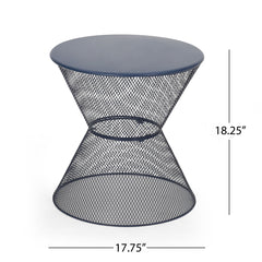Zine - Outdoor Side Table With Hourglass Shaped And Iron Frame - Navy