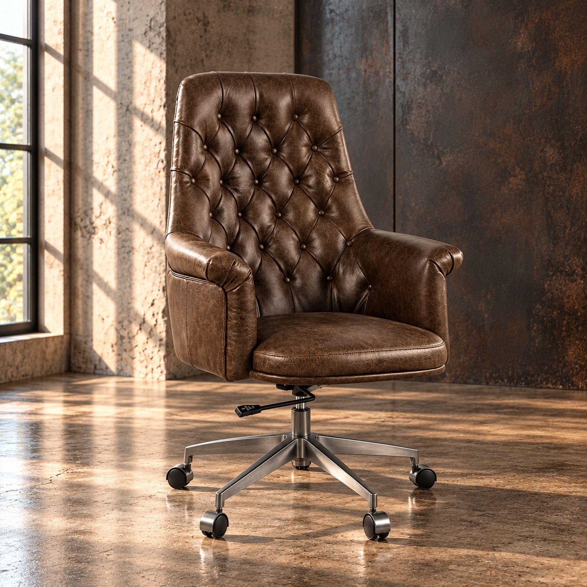 Dasan Dark Brown Top Grain Leather & Iron Swivel Office Chair