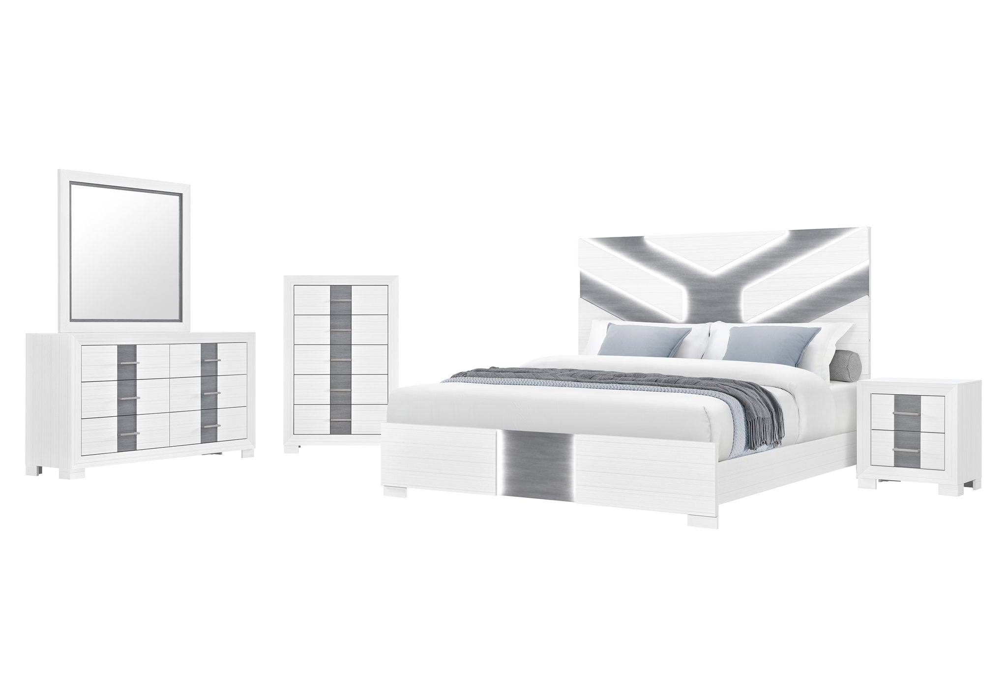 Optimus - 5 Piece King Bedroom Set - White