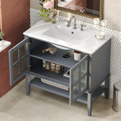 Bathroom Vanity With Ceramic Sink, Adjustable & Open Shelf