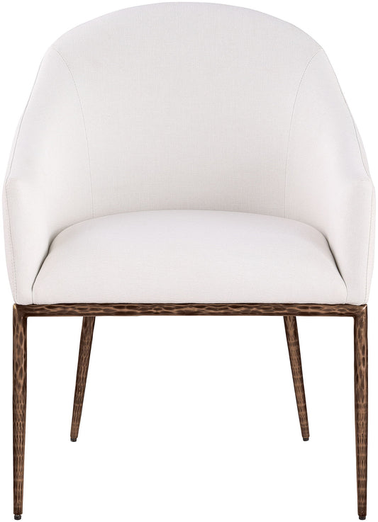 Ferro - Linen Textured Performance Fabric Upholstered Dining Arm Chair - Cream / Brushed Bronze