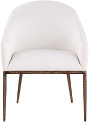 Ferro - Linen Textured Performance Fabric Upholstered Dining Arm Chair - Cream / Brushed Bronze