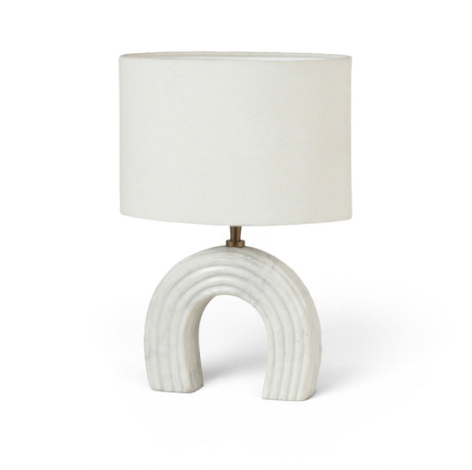Lithos - Genuine Marble Base And Linen Textured Fabric Shade Table Lamp