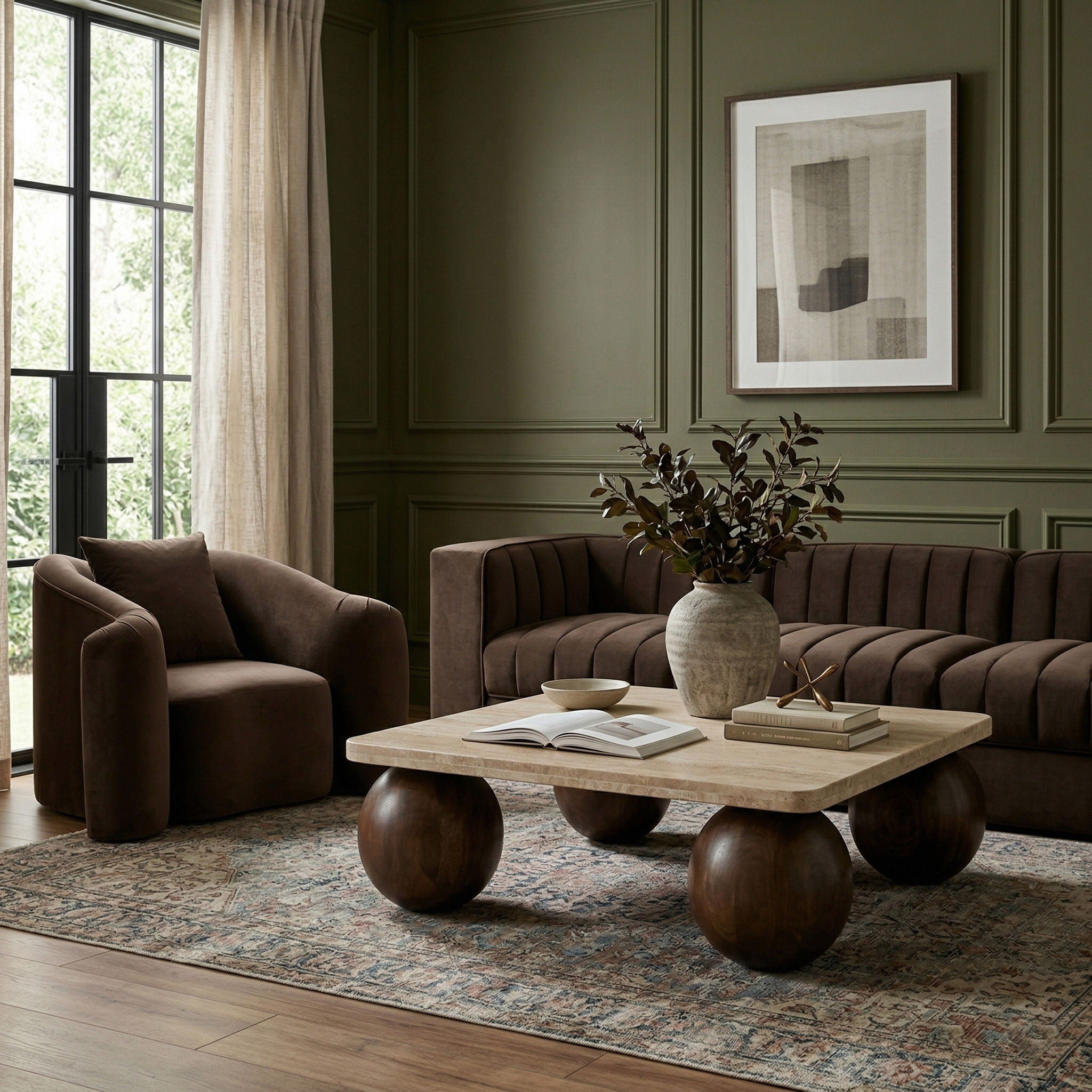Strata - Travertine And Mango Wood Coffee Table - Brown / Beige