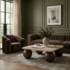 Strata - Travertine And Mango Wood Coffee Table - Brown / Beige