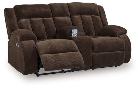 Free Wake - Double Relcining Power Loveseat With Console - Chocolate