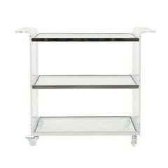 Elegant Acrylic Bar Cart With Tempered Glass Shelves And Rattan Metal Frame - Clear