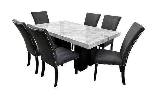 D02 - 7 Piece Dining Room Set (Dining Table And 6 Dinning Chairs) - Black