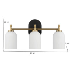 Meadows - 3 Lights Vanity Brush Bathroom Wall Light For Bathroom Over Mirror - Black / Gold / White