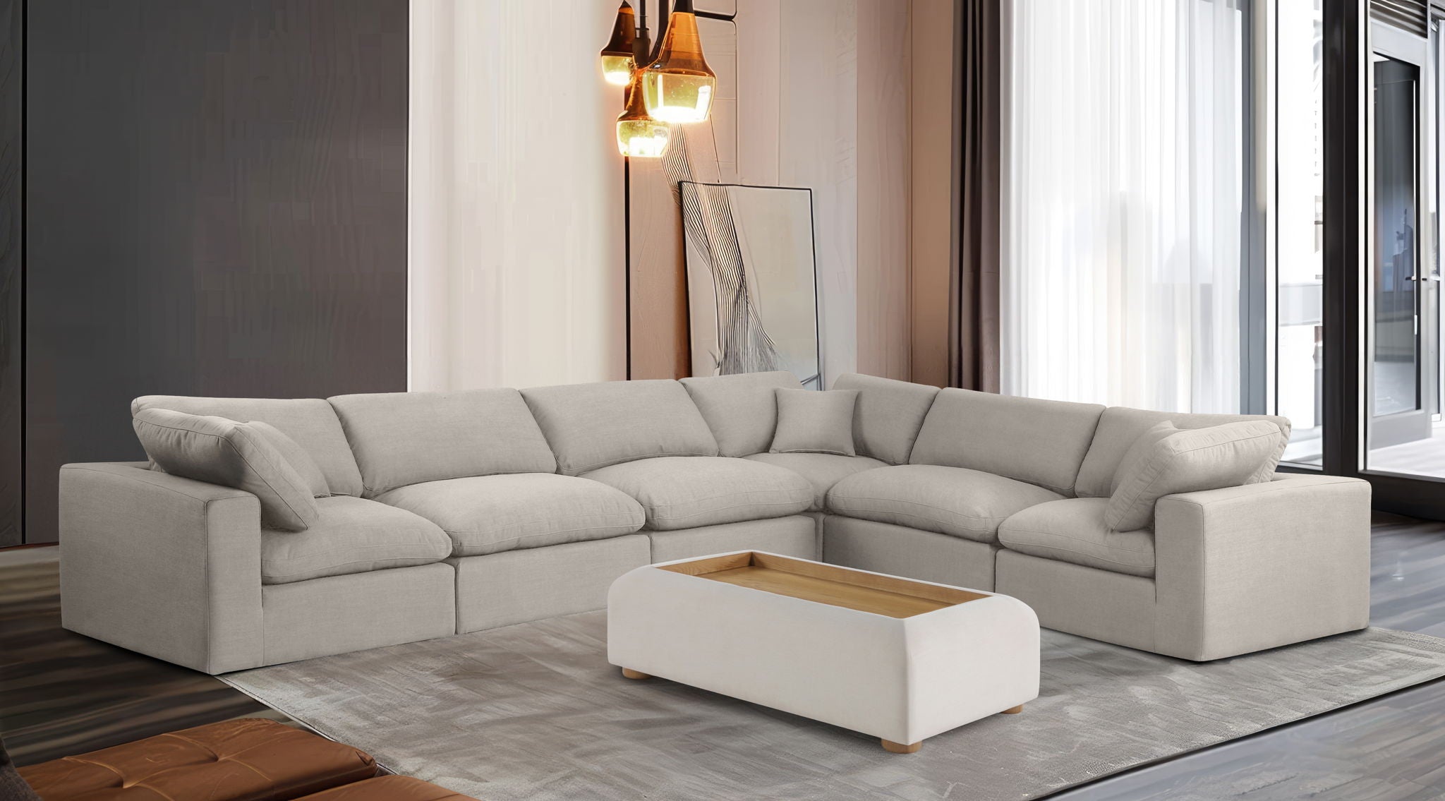 Comfy - 6 Piece Linen Modular Corner Sectional