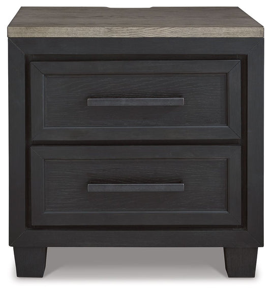 Foyland - Two Drawer Night Stand - Black / Brown