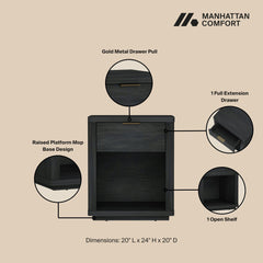 Evelyn - Nightstand With 1 Drawer And Open Shelf