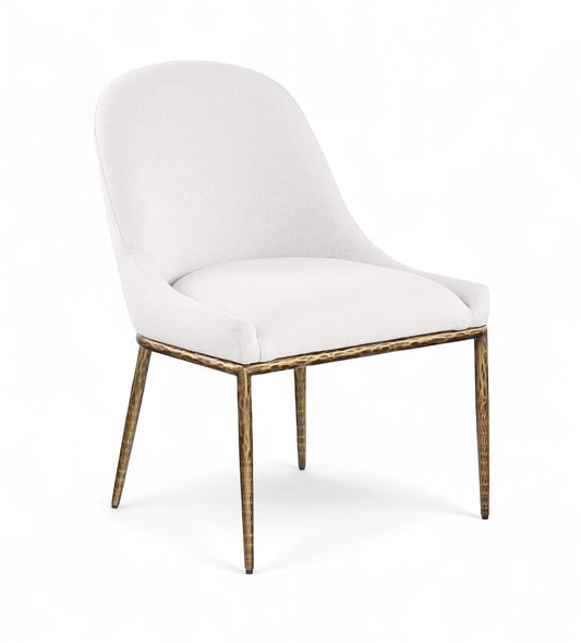 Ferro - Linen Textured Performance Fabric Upholstered Dining Side Chair - Cream / Brushed Gold