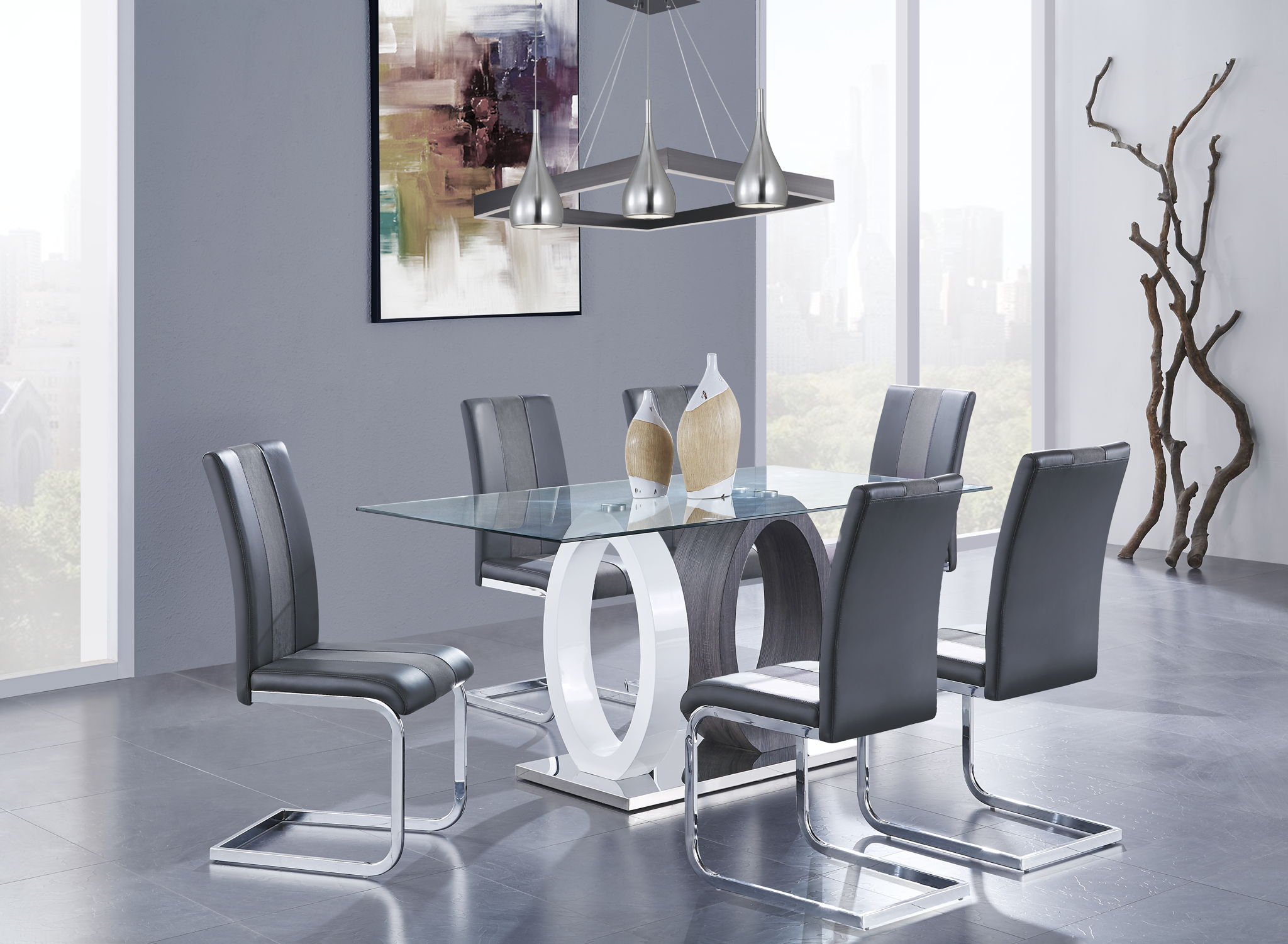 D1628 - 7 Piece Dining Room Set (Dining Table And 6 Dining Chairs) - Silver