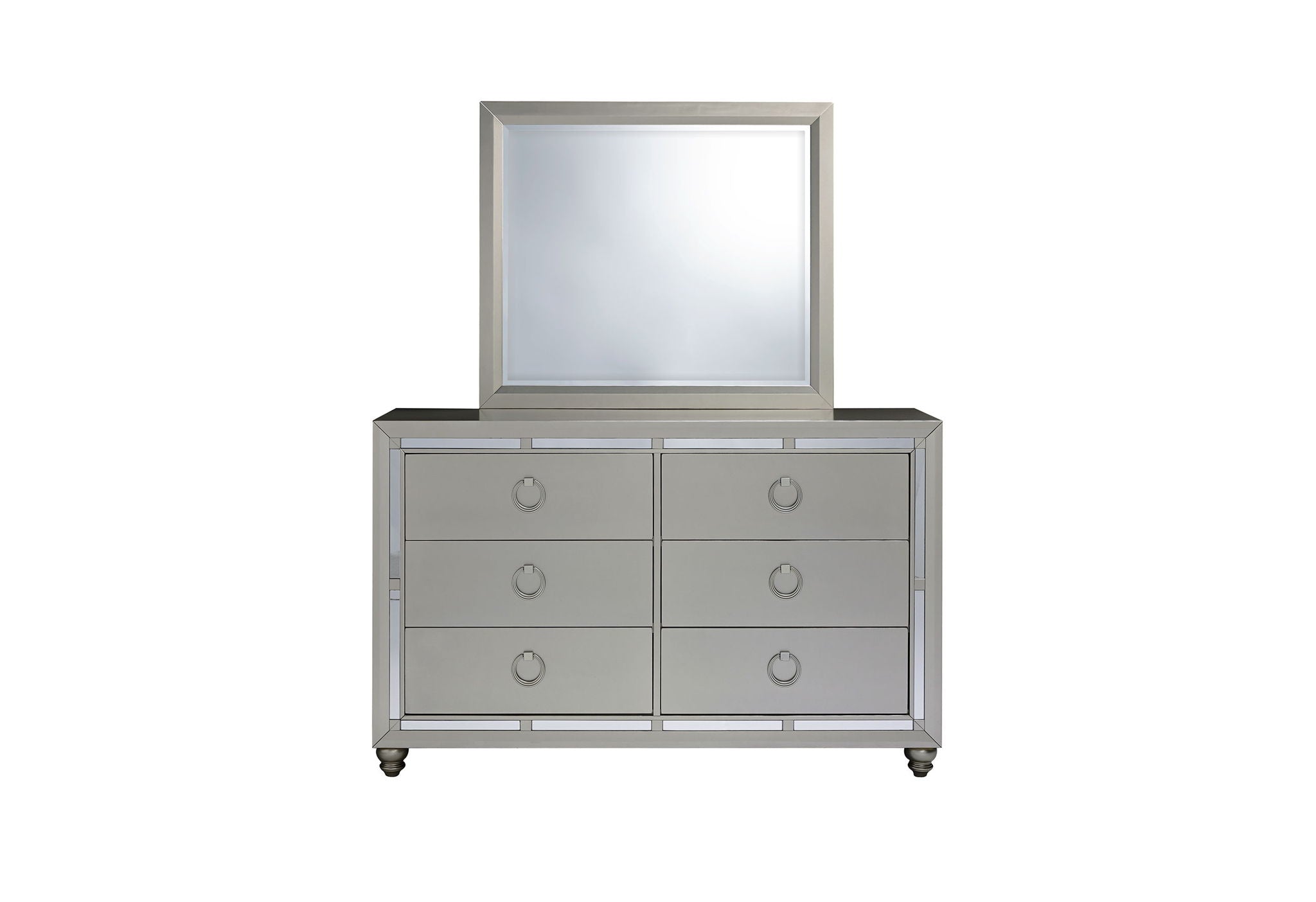 Riley - 6 Piece King Bedroom Set (Bed, Dresser, Mirror, 2 Nightstands, Chest) - Silver