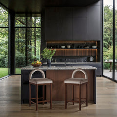Conrad - Velvet Counter Stool With Brown Legs