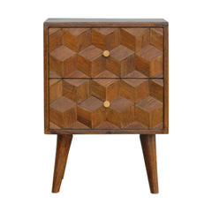 Cube Carved Bedside Table Nightstand - Chestnut