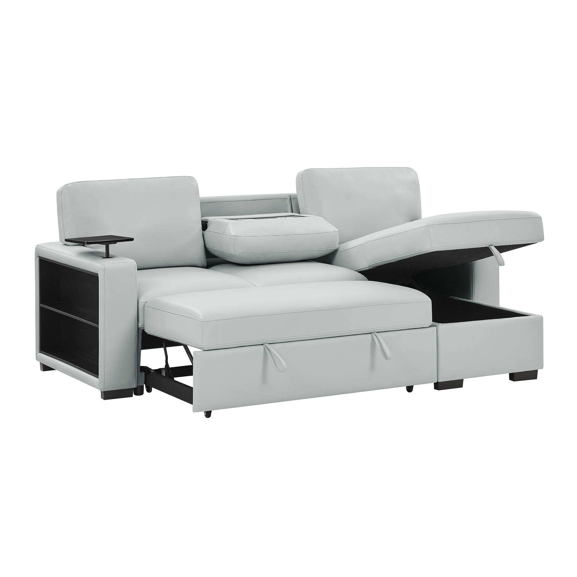 U0212 - Reversible Sofa Bed Loveseat With Pop-Up Sleeper With Drop Down Table - Silver