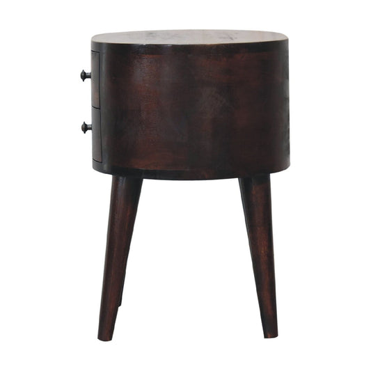 Rounded Wooden Bedside Table - Walnut