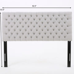 Queen Size Headboard With Button Tufting - Light Gray