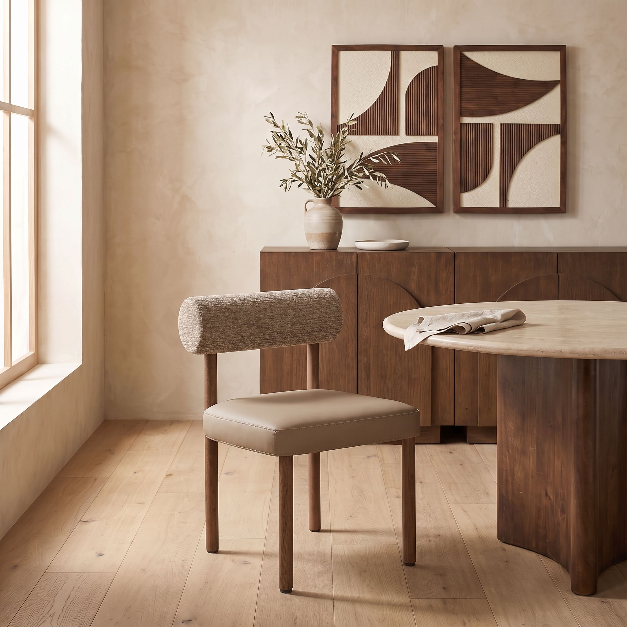 Paramo - Chenille Fabric and Vegan Leather Upholstered Dining Chair