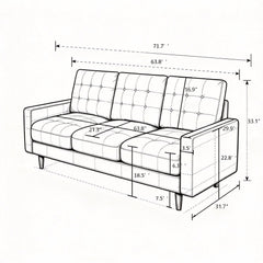 3 Seat Sofa Couch With Tufted Back Upholstered Couch For Living Room